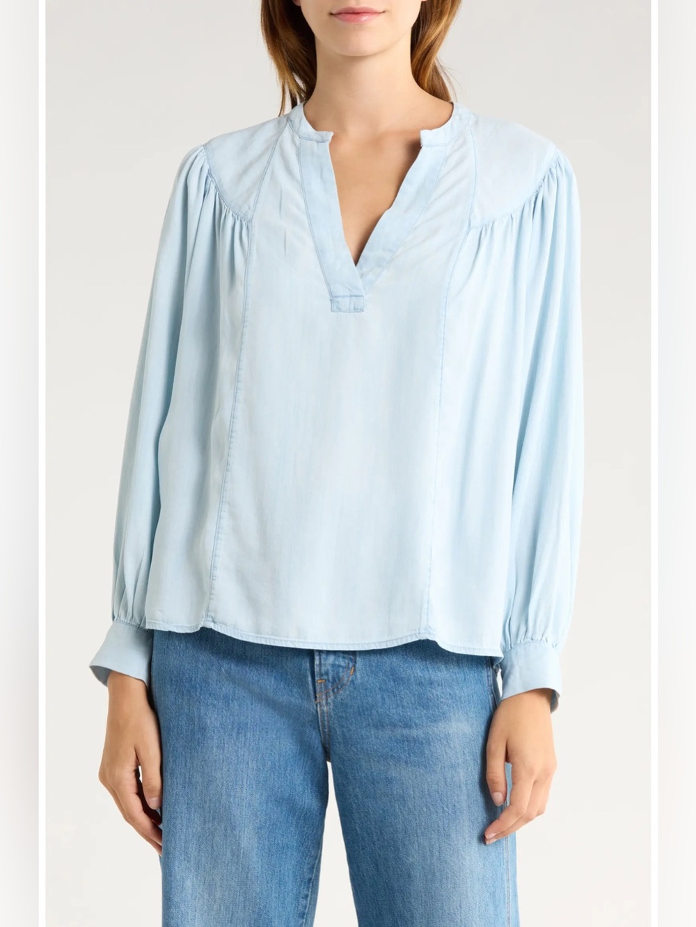 Rails Fable Split Neck Chambray Top, Blue, size Medium